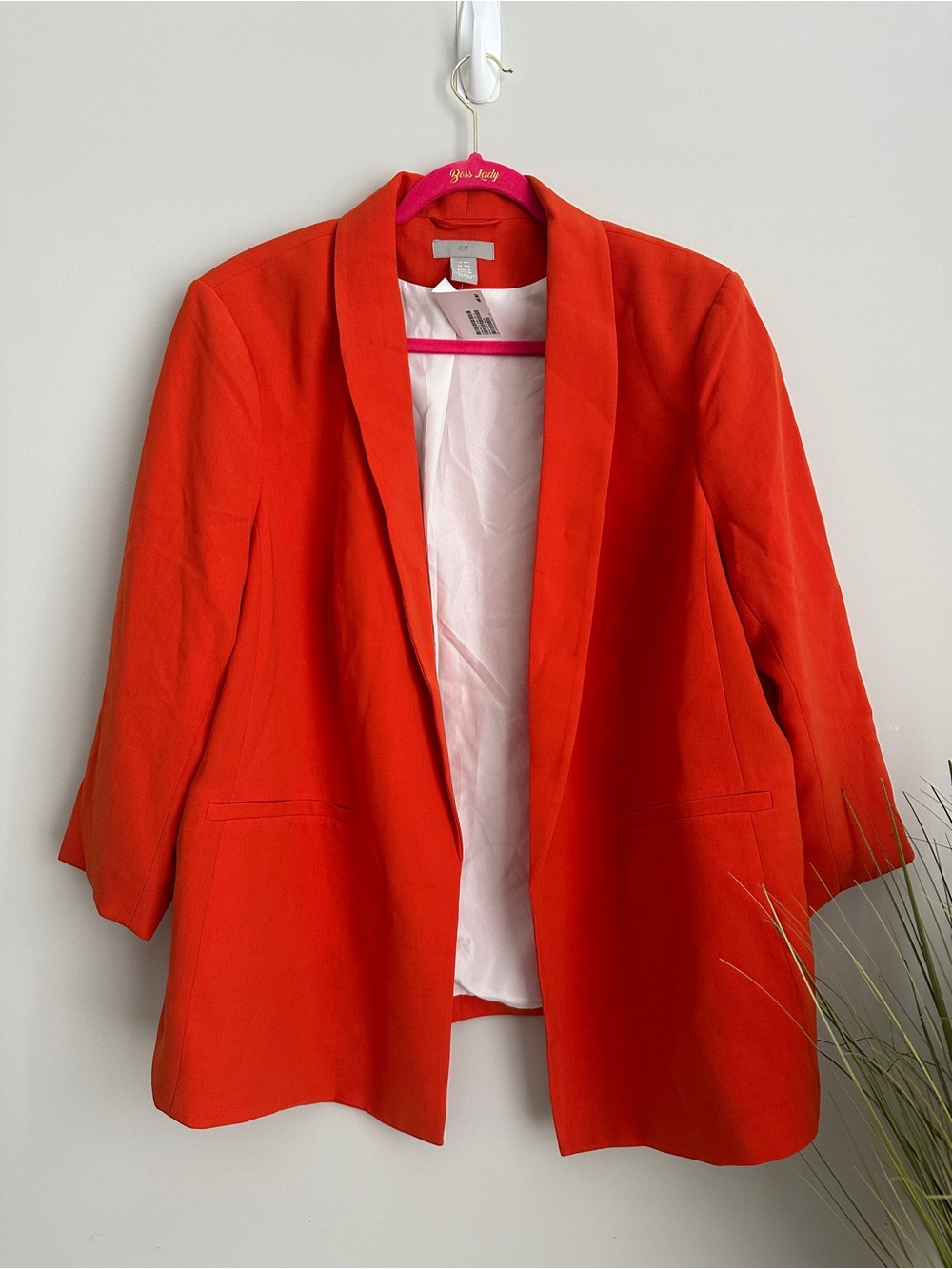 H&M Bright Orange Red Open-Front Blazer Jacket